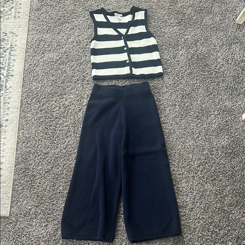 Navy Blue and White sweater set